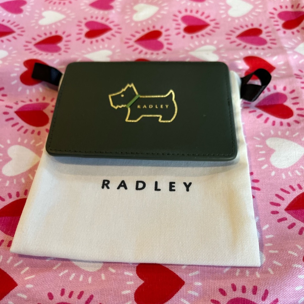 NEW Radley London Leather Heritage Dog Outline Card Holder In Dark Green